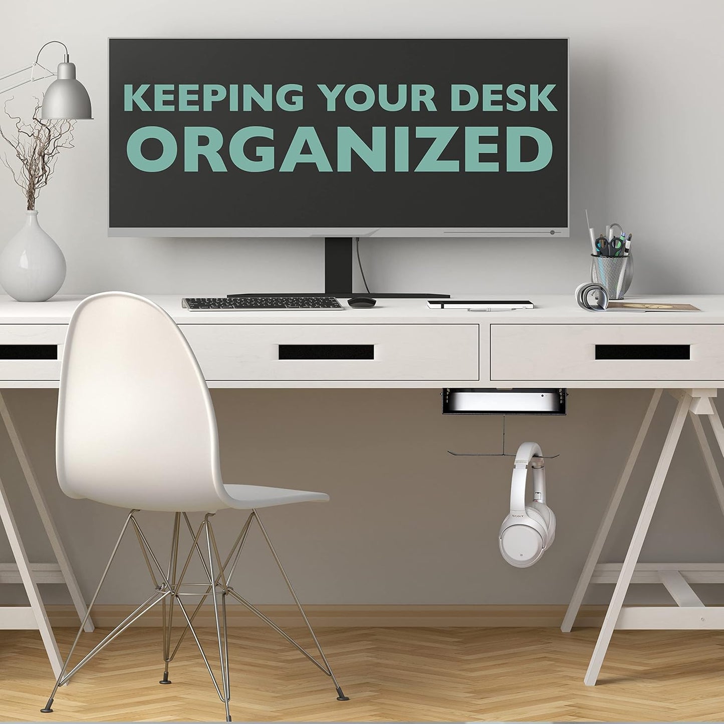 Ilyapa Under Desk Mount, Steel CPU Under Desk Computer Mount with Vents for Home Office Storage, Gaming Console Shelf - 2.8 x 8.1 x 8.5