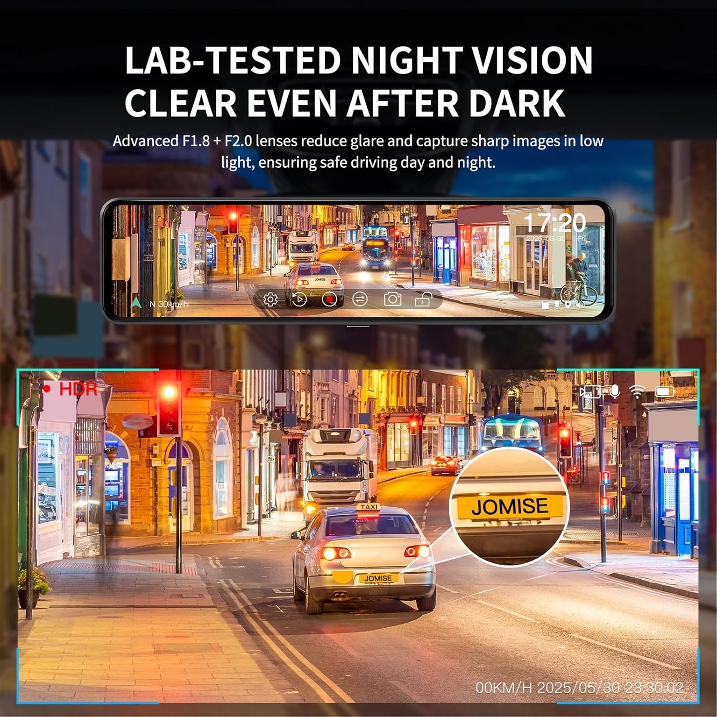 JOMISE G814 11" 4K+2.5K Rear View Mirror Camera — No WiFi/Bluetooth, Mirror Dash Cam Front and Rear, Pure Evidence Recorder, Dash Cam for Cars, 3X Zoom, 64GB Card Included