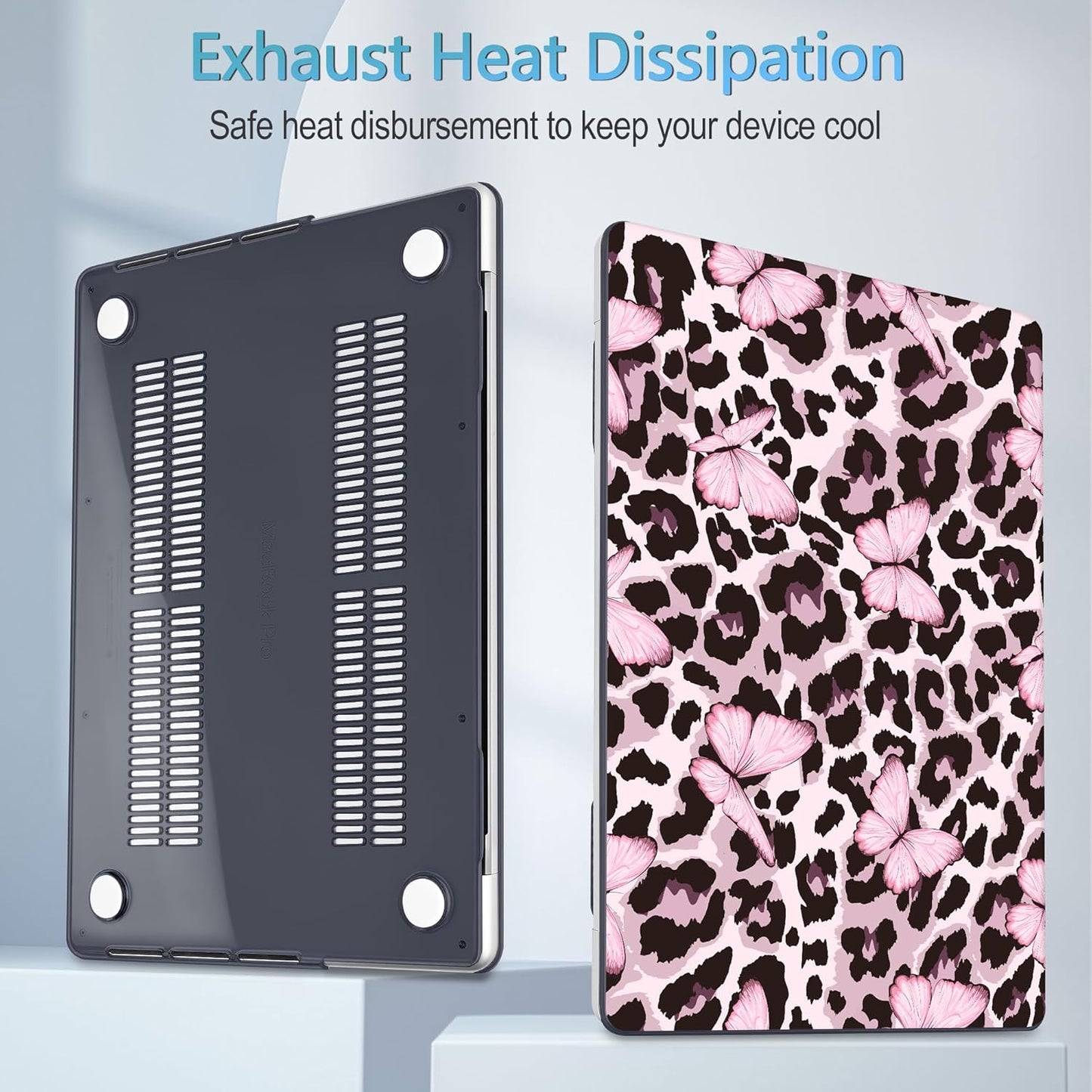 Mektron Case for 2025 MacBook Pro 16" M4 A3403 A3186 M3 A2991 M2 A2780 M1 A2485 (2021/2023/2024) Pro/Max with Touch ID, Hard Shell Plastic Laptop Cover Keyboard Cover, Leopard Pink Butterfly
