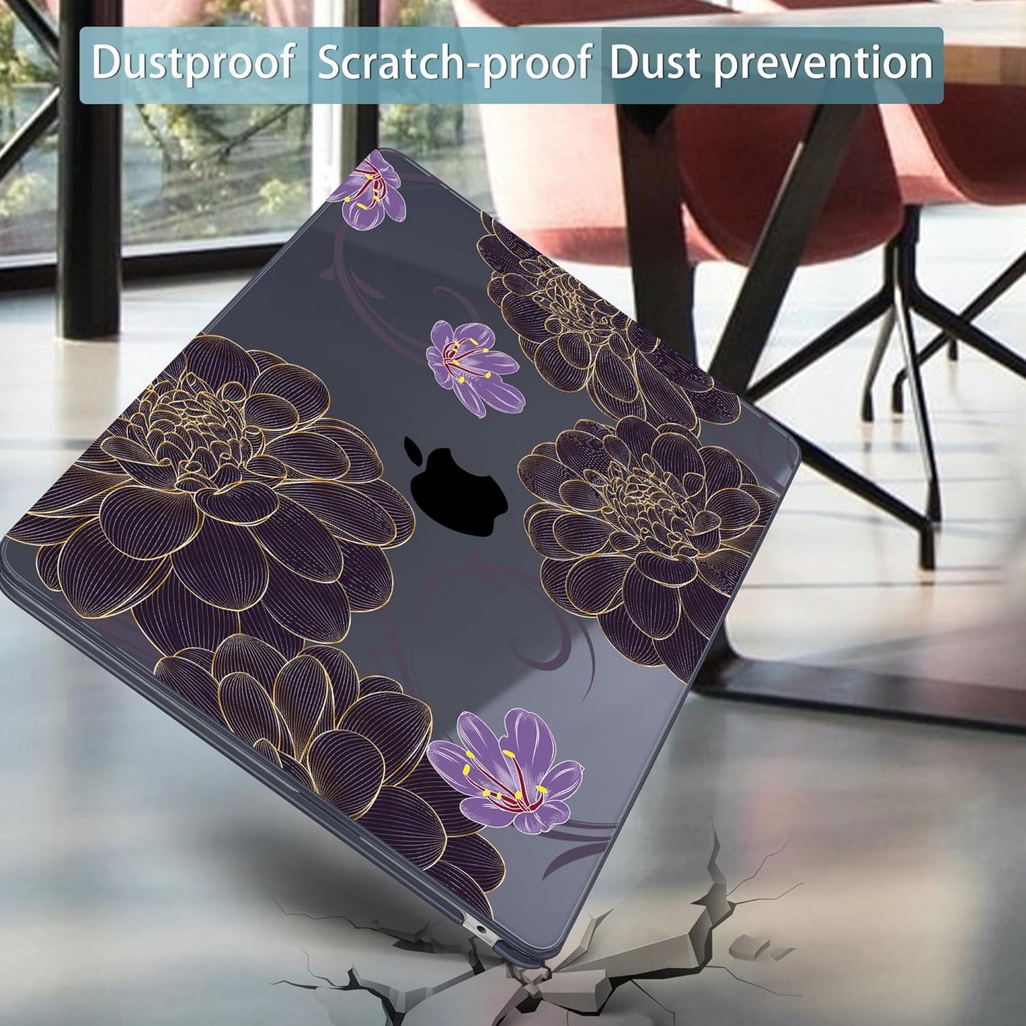 Mektron for 2025 M4 MacBook Air 13.6 Inch A3240 Case Fits 2023 A2681 M2 2024 A3113 M3 Chip with Liquid Retina Display, Printed Plastic Hard Shell Cover for MacBook Air 13.6", Golden Dahlia Flowers