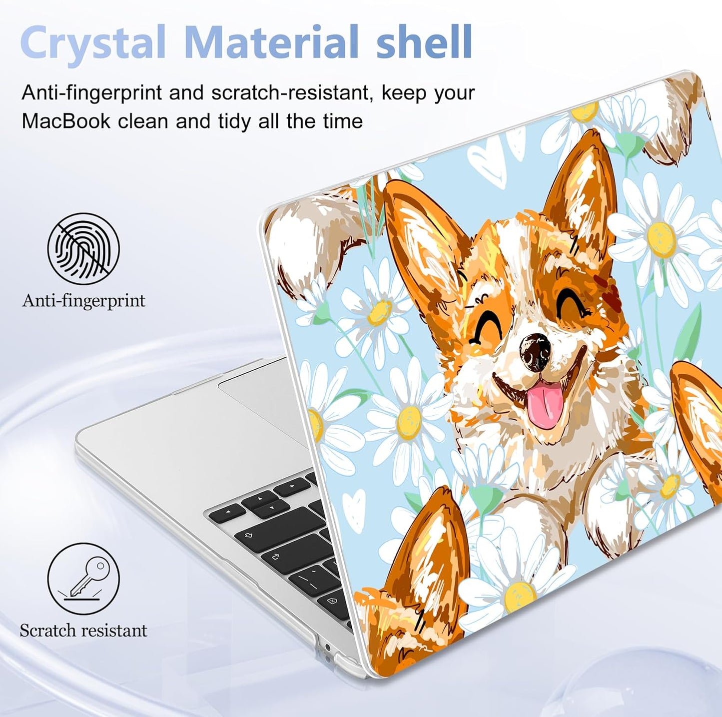 Case for MacBook Air 15 Inch 2025 2024 2023 Release M4 A3241 M3 A3114 M2 A2941, Hard Shell with Screen Protector & Keyboard Cover, Compatible with Touch ID, Cute Corgi Dog