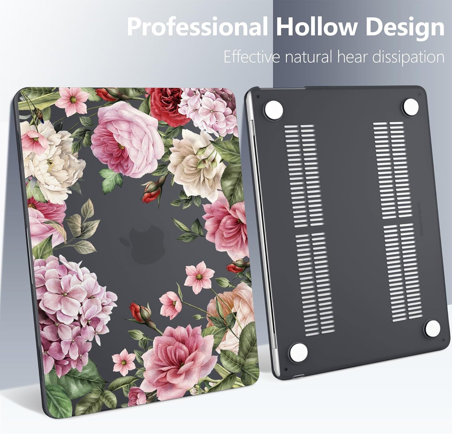 Batianda Premium Case for New MacBook Air 15 inch 2025 M4 2024 2023 with M3 M2 Chip Model A3241/A3114/A2941, Designed Protective Plastic Hardshell & Keyboard Cover & Screen Protector, Peony