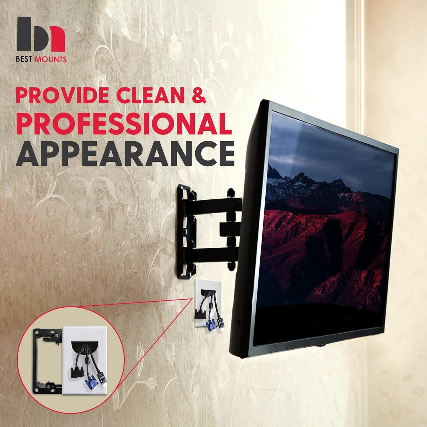 2 Pack Wall Plate Cable Pass Through with Bracket - In Wall Cable Management Kit - Snap ON Wall Plate with Single Gang Low Voltage Mounting Bracket - Decorator Cover for Low Voltage Cables