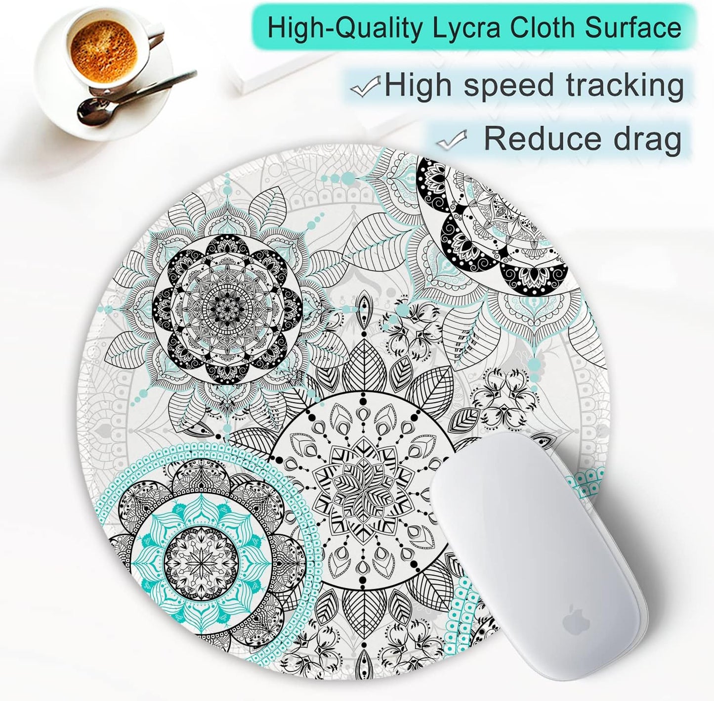 ITNRSIIET Round Mouse Pad with Stitched Edge Premium-Textured Waterproof Non-Slip Rubber Base Desktop Protection Mat Diameter 8.7 inches, Mandala Flowers