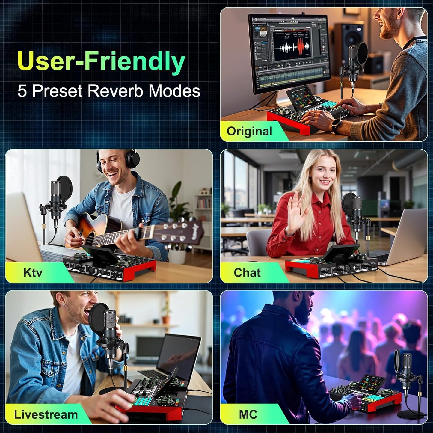 G10 podcast equipment bundled with audio mixer integrated podcast production studio, equipped with P15 microphone, used for live streaming, podcast recording PC,YouTube Recording