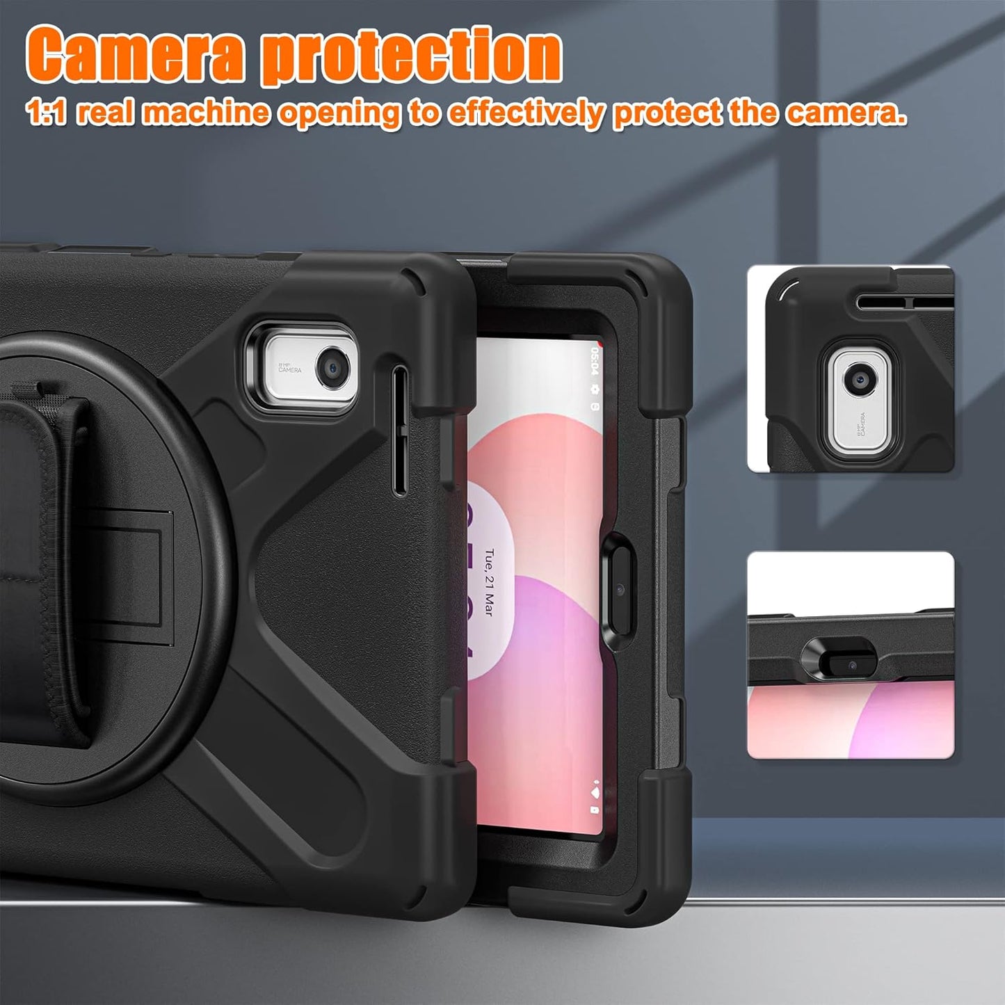 Junfire Shockproof Case for Lenovo Tab M9 2023 with Built-in Screen Protector, Heavy Duty Rugged Case with 360°Rotatable Kickstand/Hand Strap/Stylus Holder for TB-310FU/TB-310FX, Black