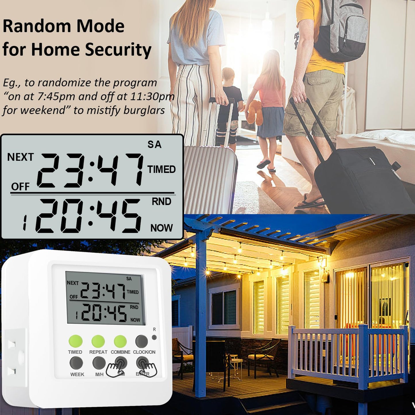 3-in-1 Dual Outlet Timer Plug with Interval Cycle for Indoor, 7 Day 24 Hour Programmable Digital Repeat Timer Switch(15A, 1875W)