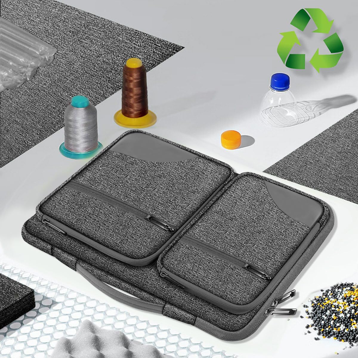 Hseok Laptop Case 15 15.6 16 inch Sleeve with Handle and Hidden Strap,Compatible with MacBook Pro 15.4 16, 360° Protective PC Briefcase with 4 Pockets for Laptop Accessory,Easy to Carrying, Grass ash