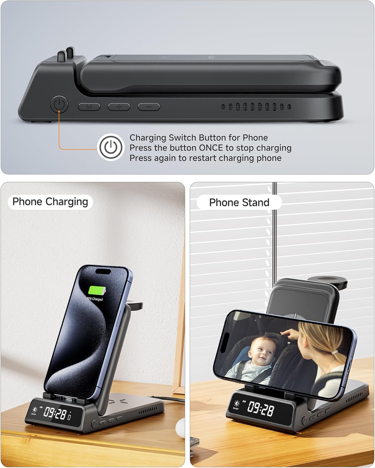 Charging Station for iPhone, SwanScout 703A, Wireless Charger for iPhone 16/15/14/13/12/11 Series, for Apple Watch 10/Ultra 2/9/8/7/6/5/SE 2, for Airpods Pro 2/4, Travel Foldable and Portable