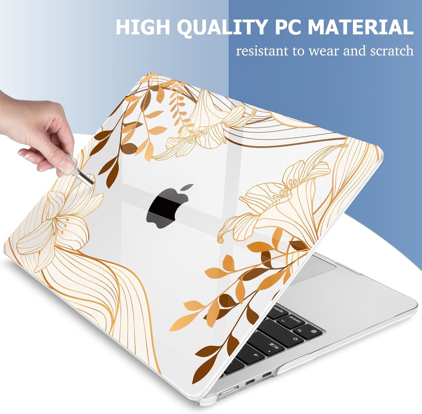 Mektron Compatible with M4 MacBook Air 15 inch Case 2025 A3241 2024 2023 M3 A3114 A2941 M2 Liquid Retina Display Touch ID, Plastic Hard Case & Keyboard Skin & Screen Protector - Waves Florals C352