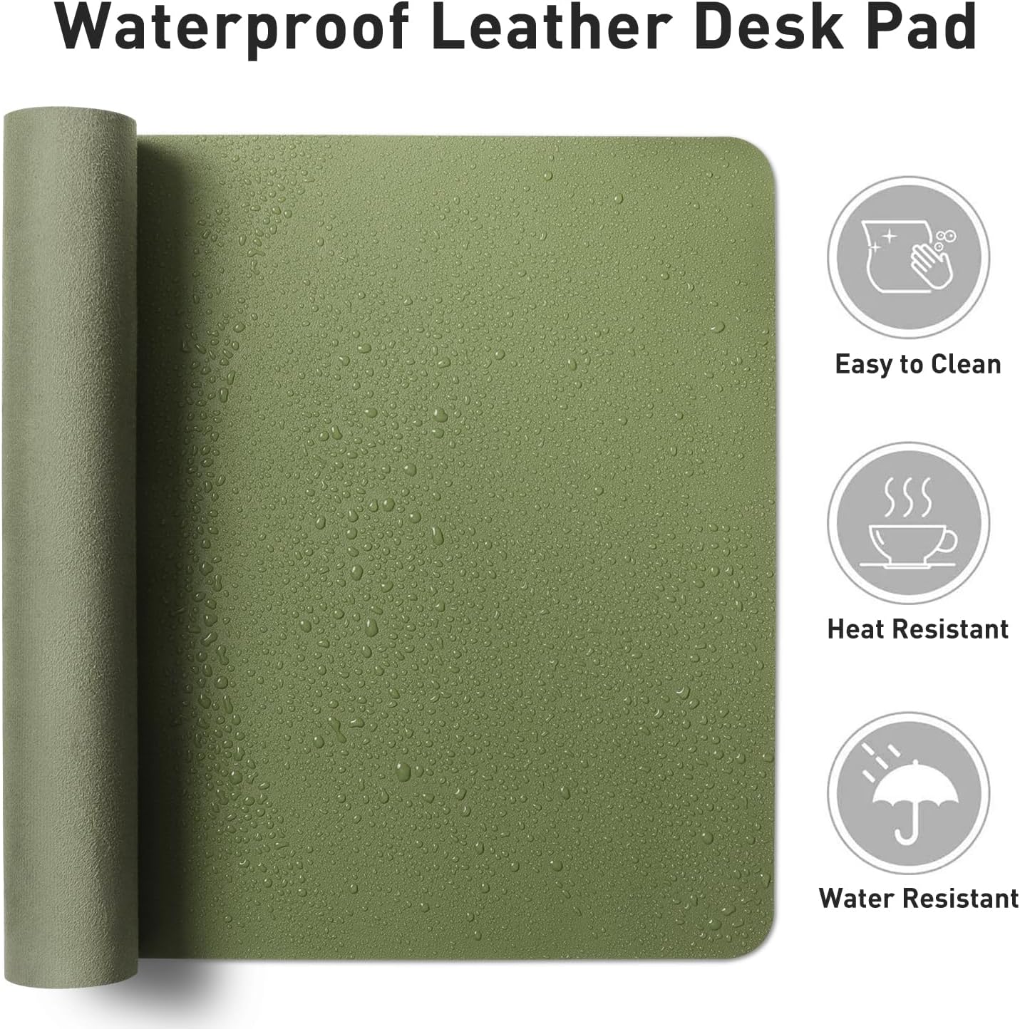 Aothia Leather Desk Pad Protector, Mouse Pad, Office Desk Mat, Non-Slip PU Leather Desk Blotter, Laptop Desk Pad, Waterproof Desk Writing Pad for Office and Home (36" x 17", Olive Green)
