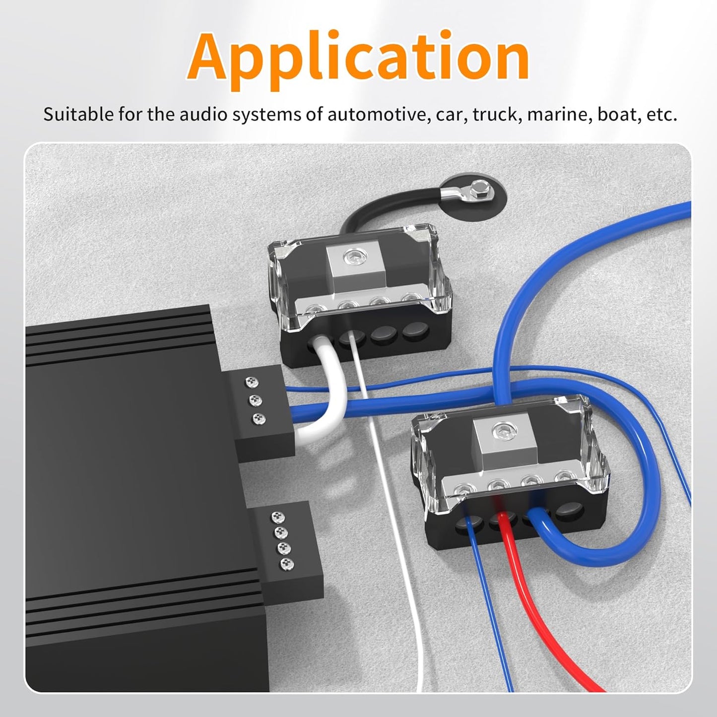 Joinfworld 4 Way Power Distribution Block Car Audio 0/2/4 Gauge Input 4/8/10 Gauge Output Amp Ground Distribution Block Splitter - 2pcs