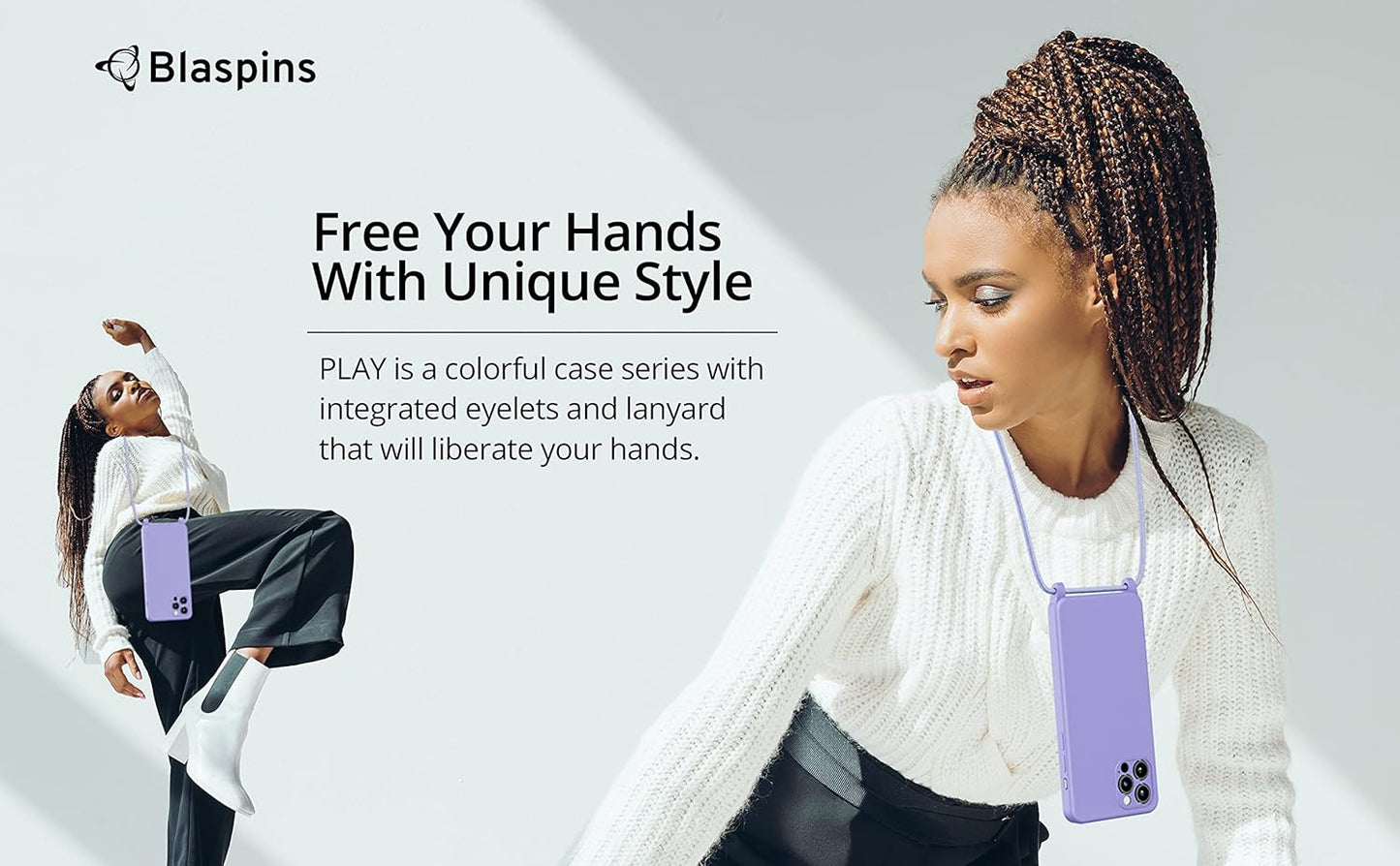 Blaspins Crossbody Lanyard Strap Case for iPhone 13 Pro, Neck Cross Body, Adjustable Holder Removable, Drop Protection Shockproof, Hands-Free Silicone Case 6.1 inch, 150 cm Strap, iP13Pro - Purple