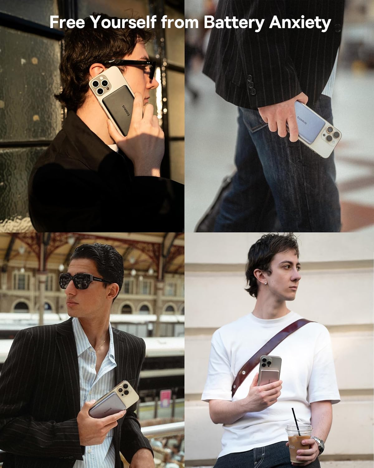 Baseus Picogo Power Bank, 0.3" Ultra Slim 5000mAh MagSafe Portable Charger with USB-C Braided Cable, Card-Size Magnetic Battery Pack, Alloy Wireless Fast Charger for iPhone 16/15/14/13/12, Lightweight