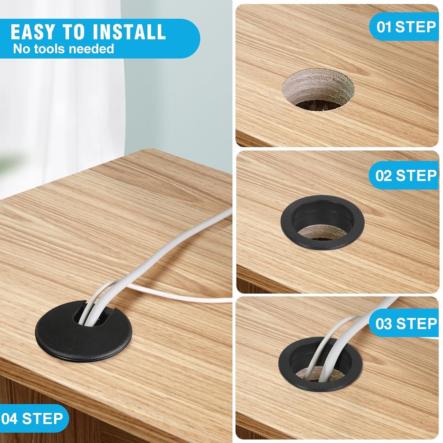 1-1/2" Black Desk Grommet,JTemgle Plastic Cable Hole Cover Computer Table Cord Wire Organizer Caps Desktop Cord Management for Home Office TV Stands Tabletops, 10 Pieces