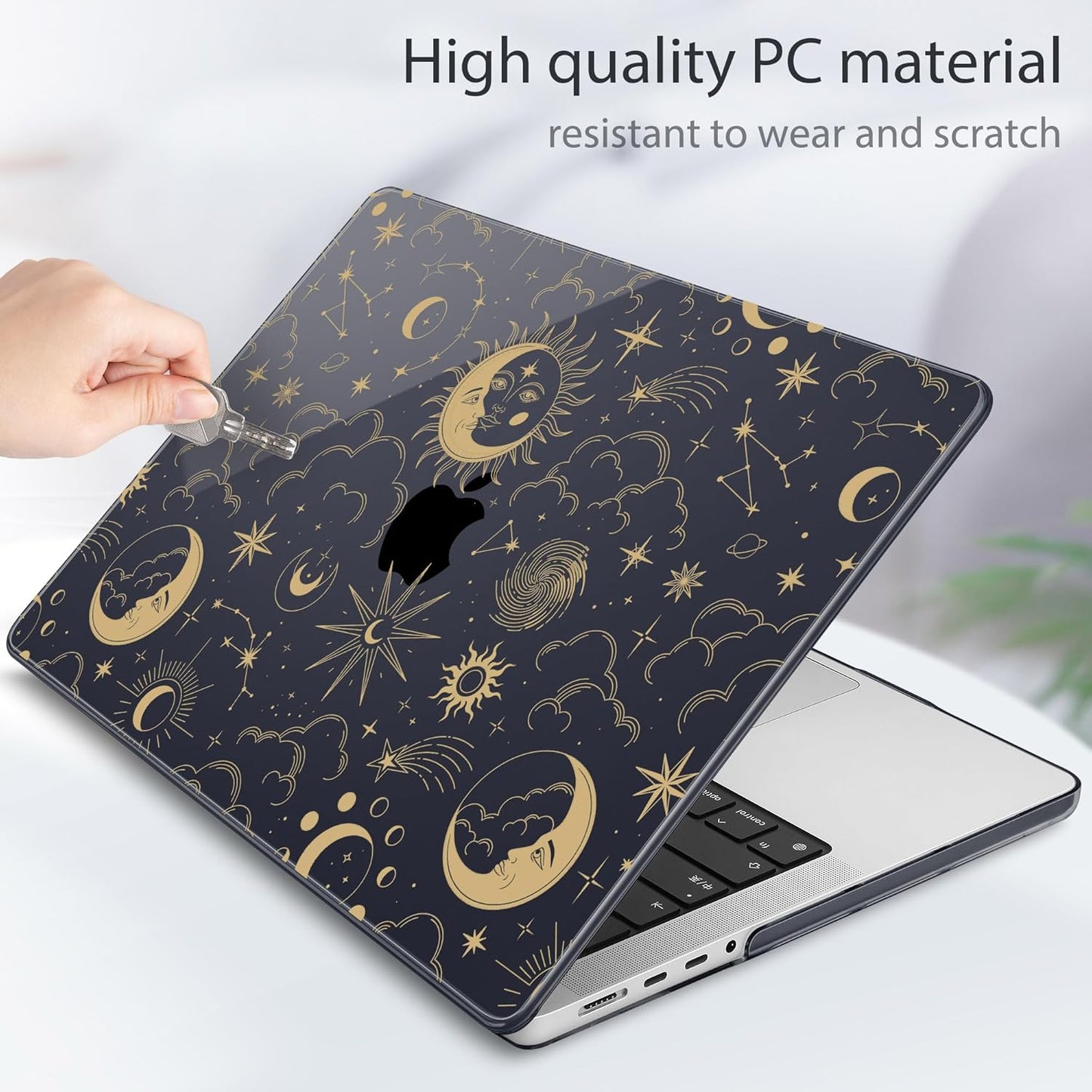 Tuiklol for M4 MacBook Pro 14 Inch Case 2024-2021 Release A3112 A3401 A3185/M3 A2918 A2992/M2 A2779/M1 A2442 Pro/Max Chip,Hard Shell Case with Screen Protector for Touch ID, Moons and Stars