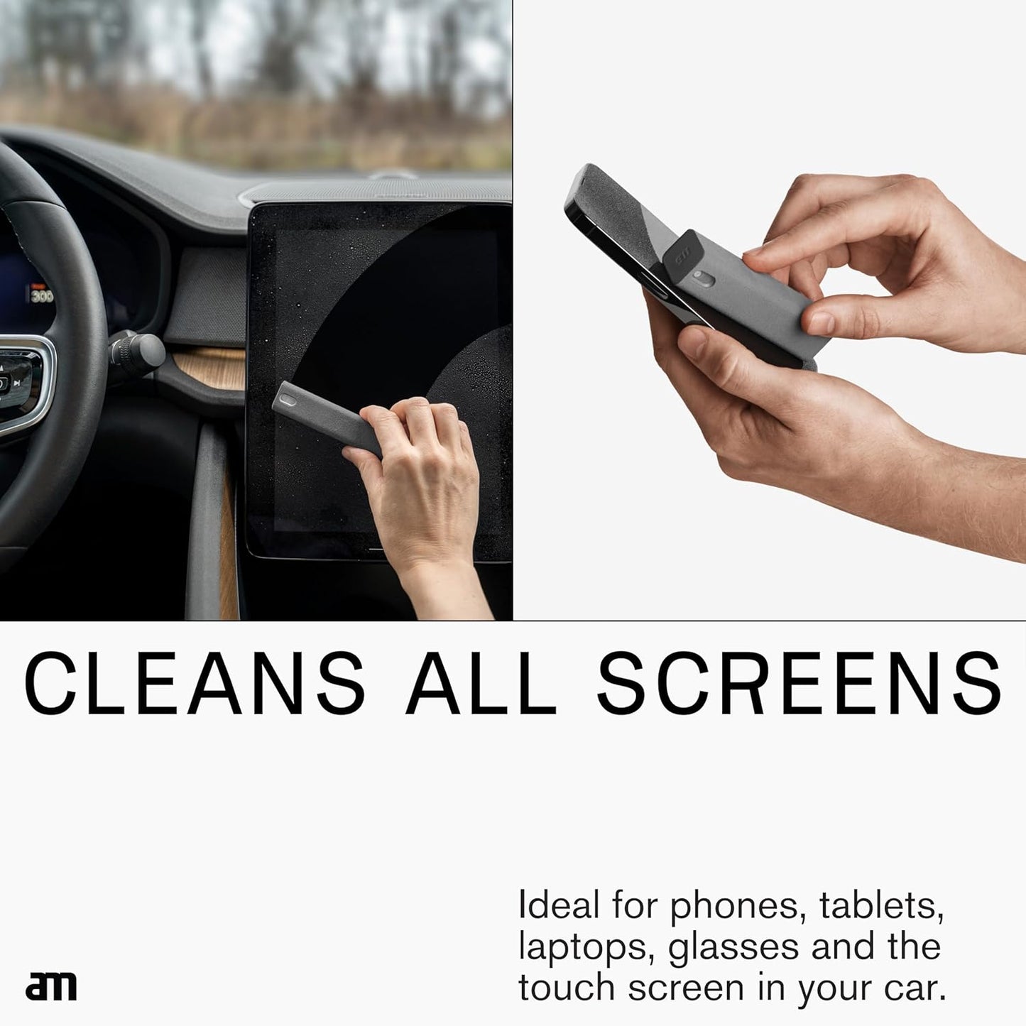 am Screen Cleaner Mist Spray with Microfiber Cloth Around β Alcohol-Free, Streak-Free Screen Cleaning Kit for Smartphones, Tablets, Laptops, Smart TVs & Car Screens, 3 Pack, Gray
