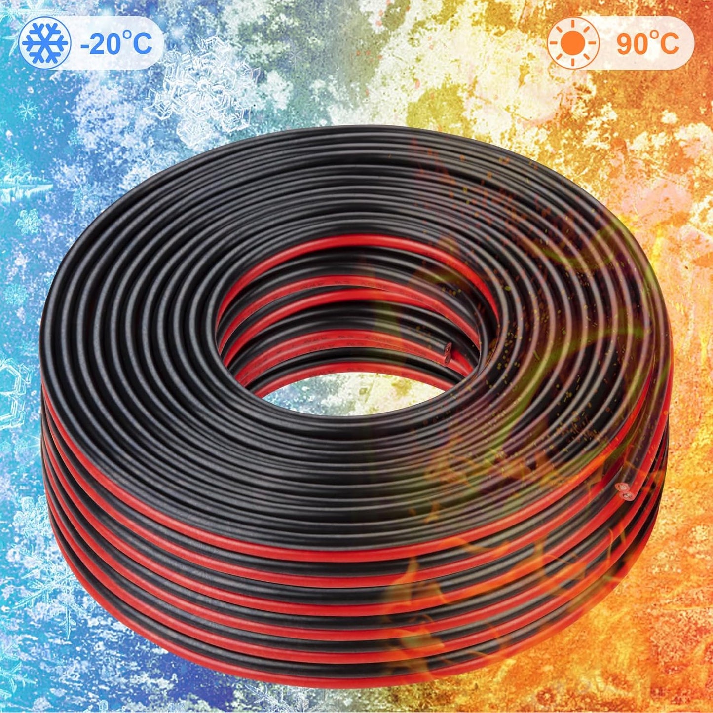 14 Gauge Wire 100FT Tinned Copper Wire-2 Conductor Parallel Wire Insulated Stranded Wire for Solar Panel Car Audio Automotive Low Voltage Electrical Wire for LED Lighting (14AWG 100FT)