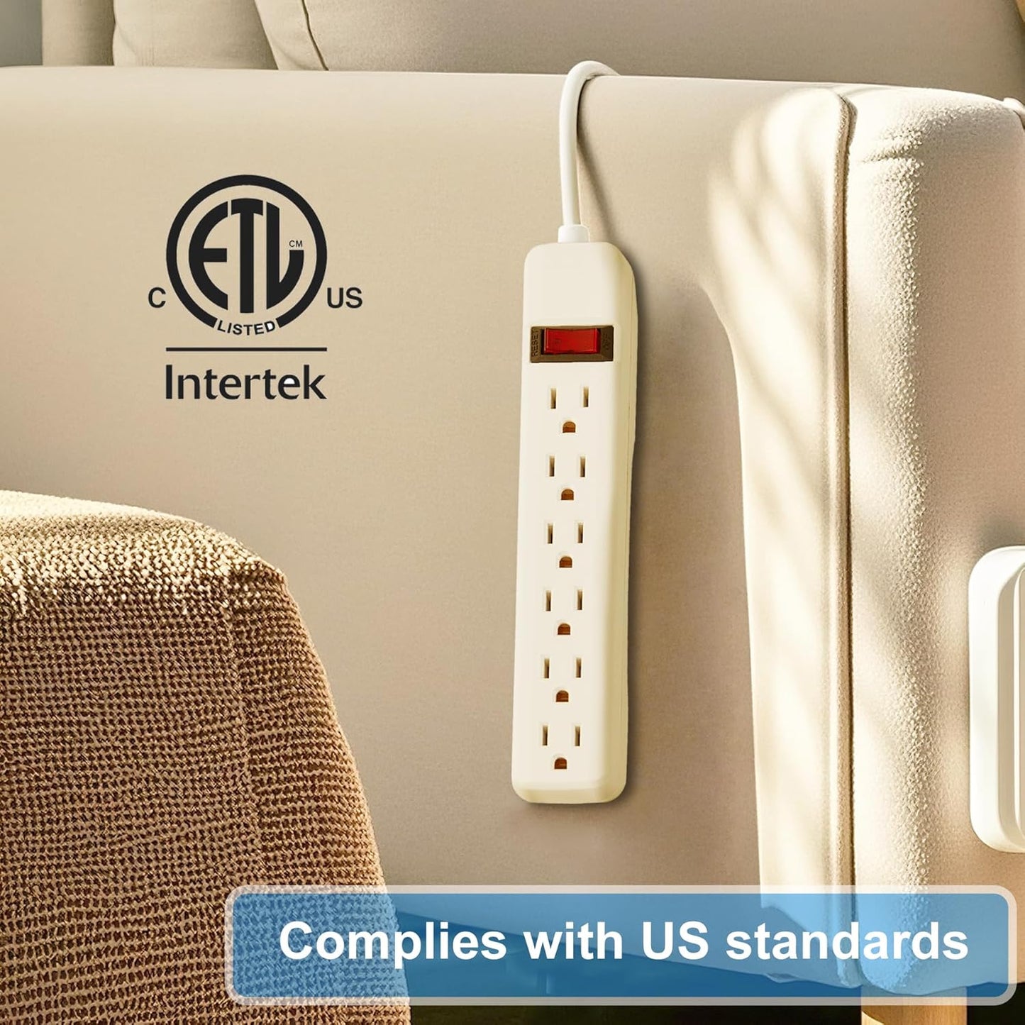 6-Outlet Surge Protector – 250 Joules, 2ft Cord, 15A/125V, 1875W Max – Right Angle Plug, Black – Home, Office, & Electronics Protection