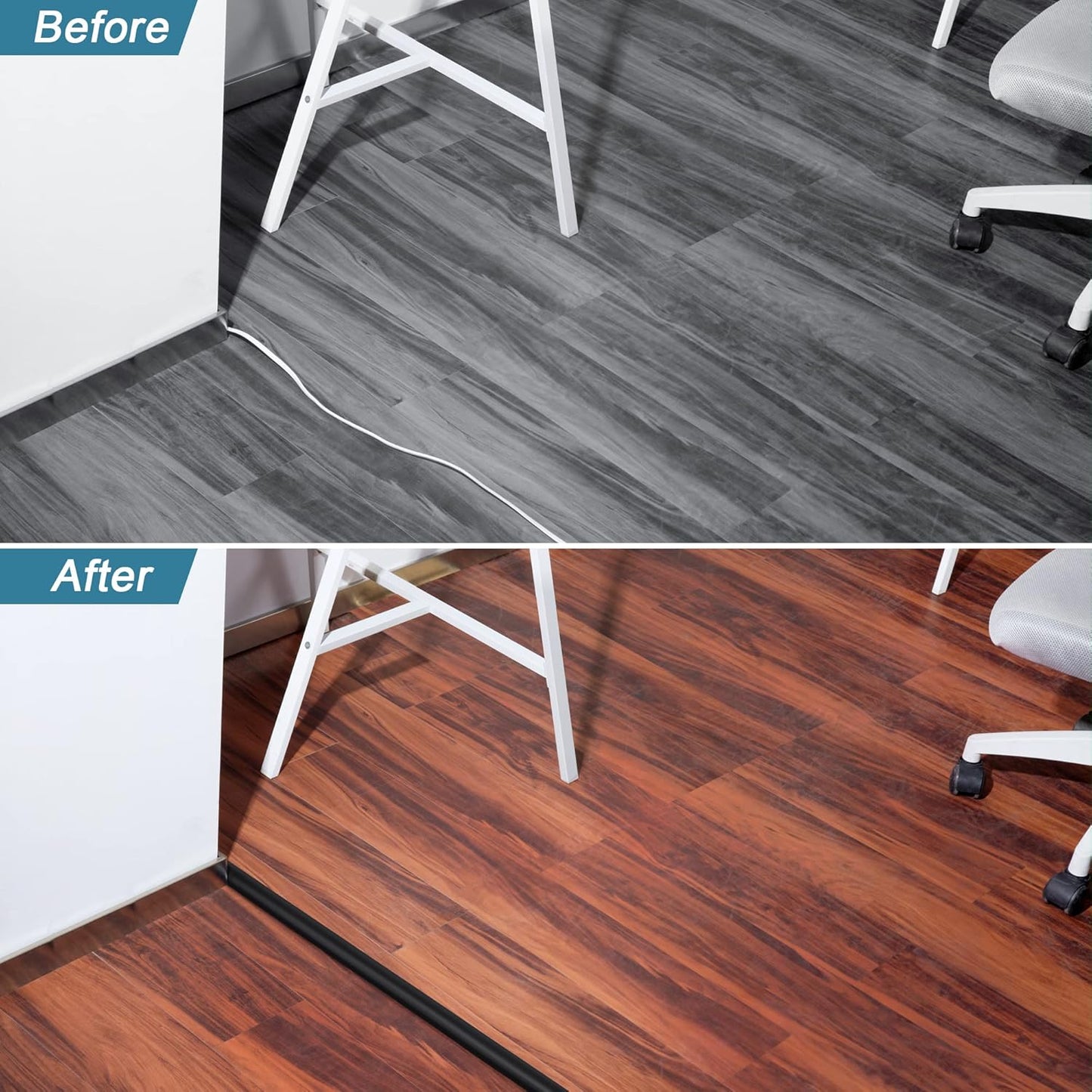 8.5ft Black Cord Protector, Soft Floor Wire Covers - Channel: 0.6"W x 0.32"H