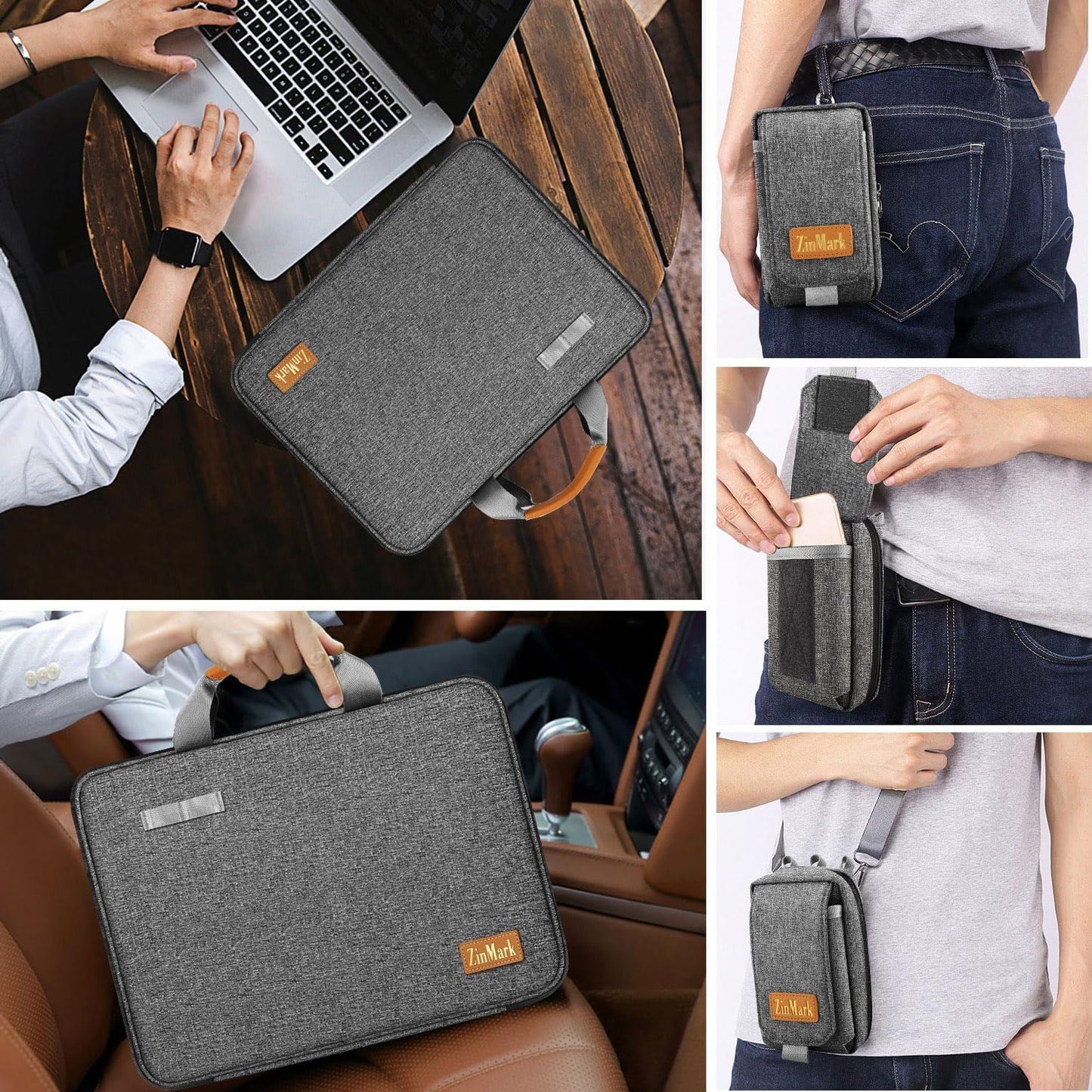 Laptop Case 15.6 Inch Briefcase Military-Grade Protection with Detachable Belt Bag, Compatible All Model of 15-16 Inch MacBook Pro and Most Popular 15.6 Inch Notebooks Chromebooks (Gray Black)