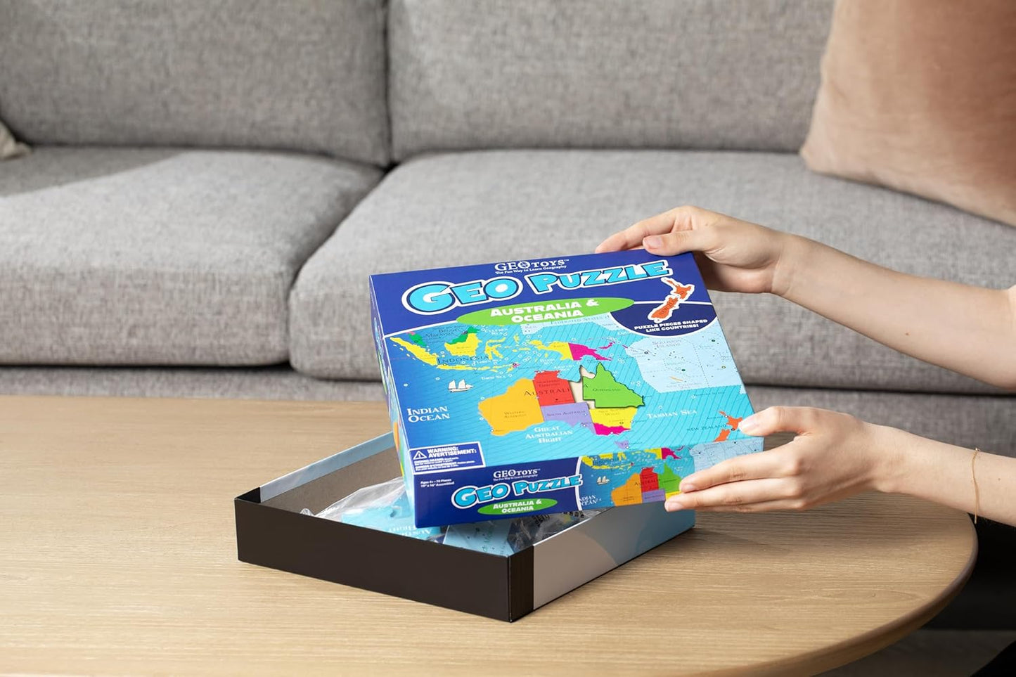 GeoToys GeoPuzzle, Australia & Oceania Shaped Jigsaw Puzzles, 70 Pc Geography Puzzle, Geography Game, Map Puzzle - Jigsaw Puzzles for Kids Ages 6-9 Years Old