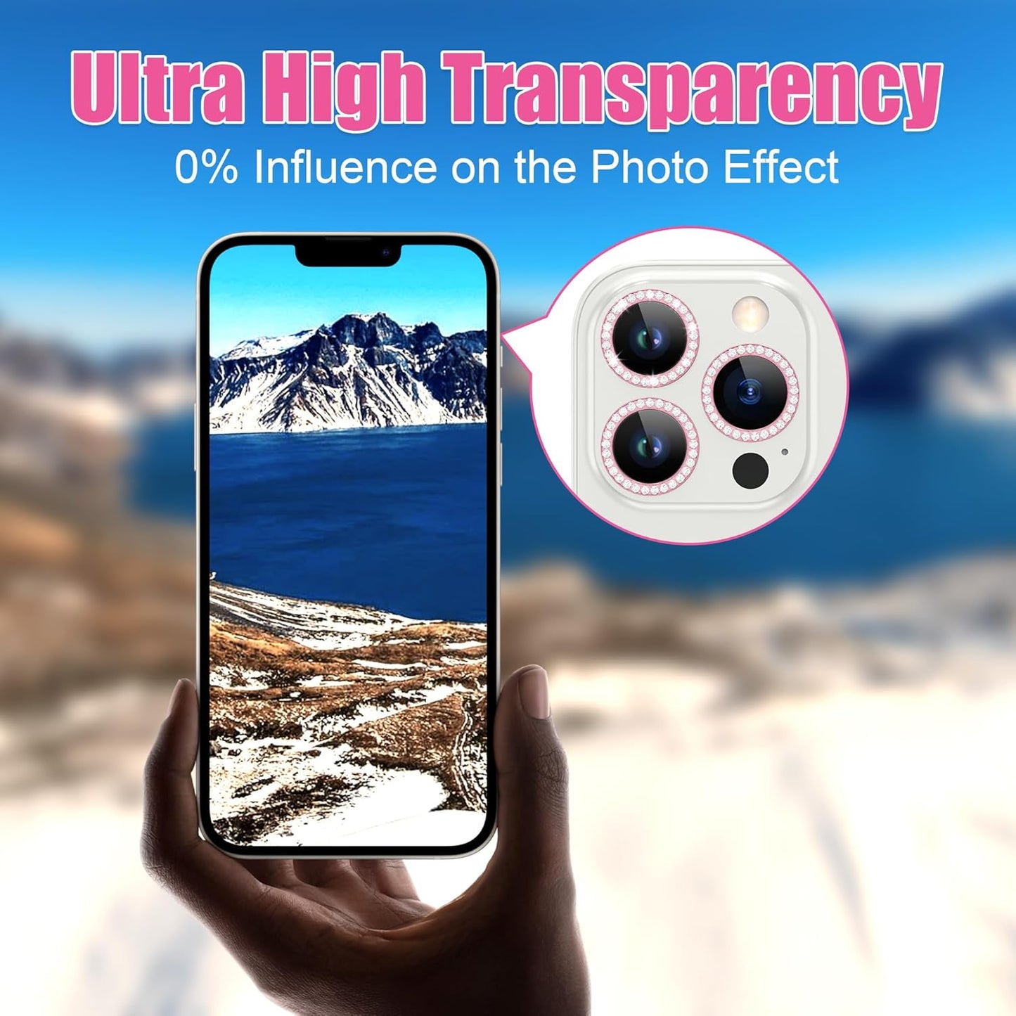 AGVEE 3+3 6 Pack for iPhone 12 Pro Max 6.7" Camera Lens Cover Protector, Bling Diamond & Bling Glitter Metal Ring 9H Tempered HD Glass Camera Cover Protector Film, Bling-Pink