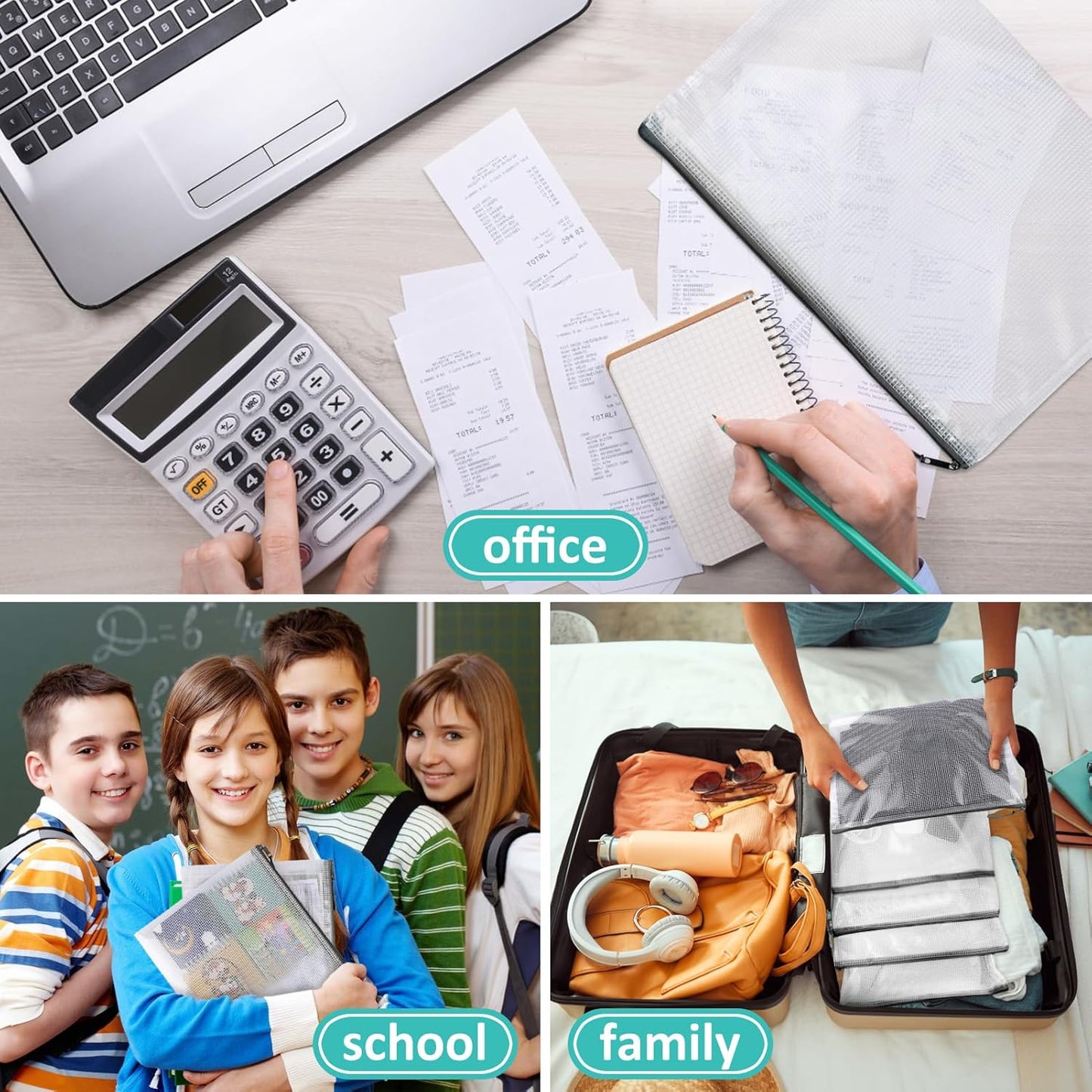 12pcs Mesh Zipper Pouch Bags, A5 Storage Bag for Organizing, File Bags for Office, Board Games and Home Supplies