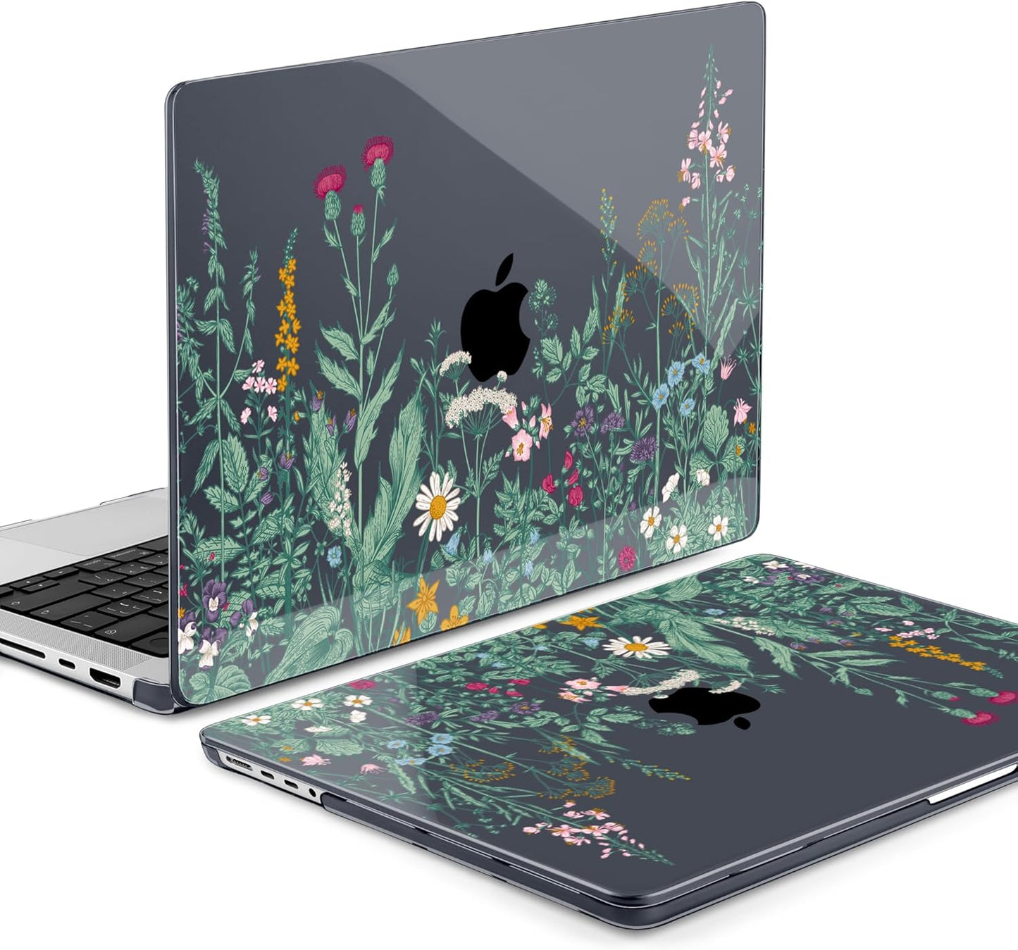 DONGKE for M4 MacBook Pro 16 Inch Case 2024 2023 2021 A3403 A3186 M3 A2991 M2 A2780 M1 A2485 Pro/Max Chip, Plastic Hard Shell Case & Keyboard Cover for Mac Pro 16 with Touch ID, Black Garden Florals