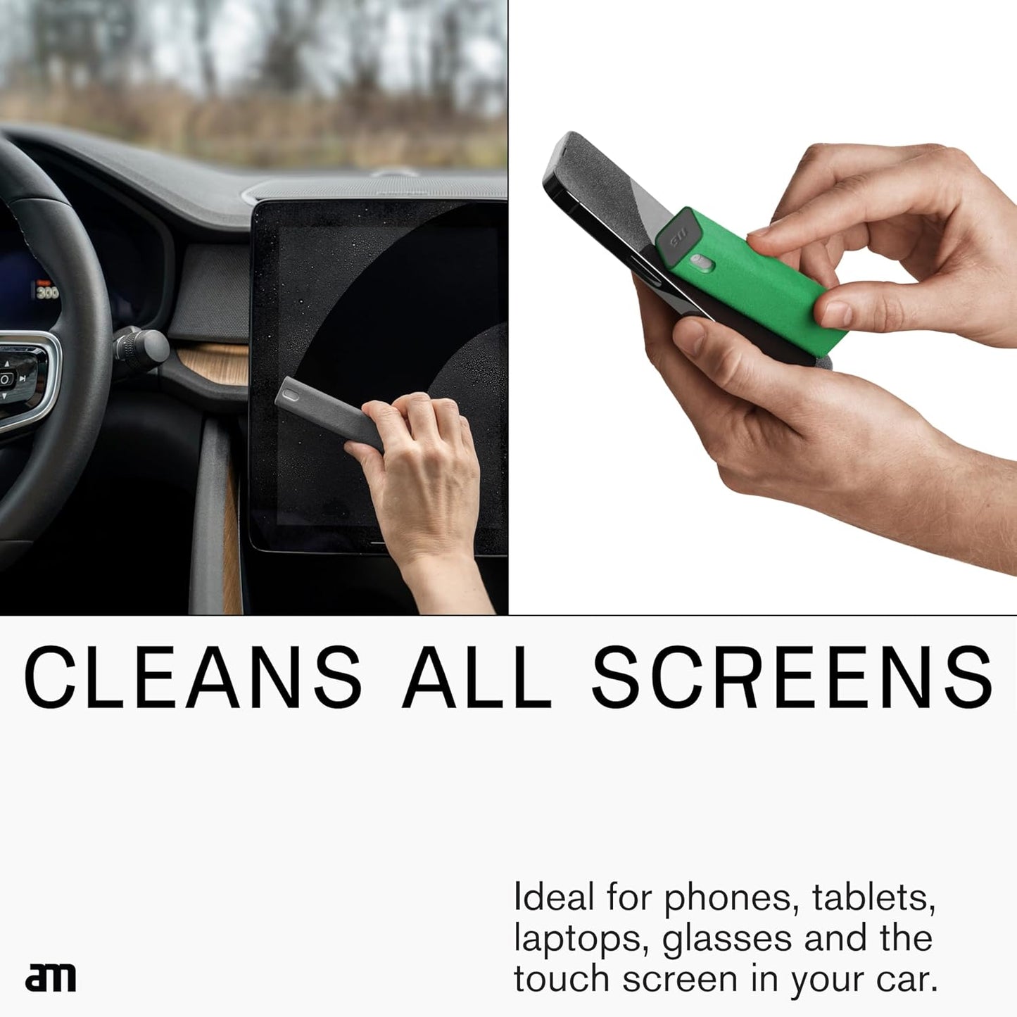 am Screen Cleaner Mist Spray with Microfiber Cloth Around β Alcohol-Free, Streak-Free Screen Cleaning Kit for Smartphones, Tablets, Laptops, Smart TVs & Car Screens, 1 Pack, Green