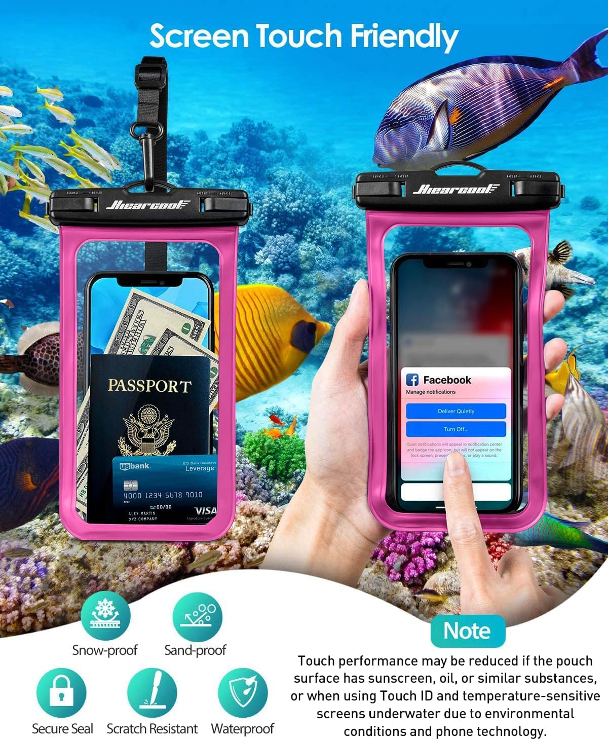 Hiearcool Waterproof Phone Pouch,Waterproof Phone Case for iPhone 16 15 14 13 Pro Max Plus up to 8.3",IPX8 Cellphone Dry Bag for Beach Cruise Travel-Bright Red-2Pack