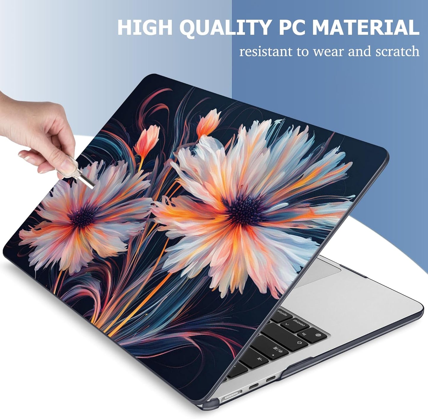 Mektron Compatible with M4 MacBook Air 15 inch Case 2025 A3241 2024 2023 M3 A3114 A2941 M2 Liquid Retina Display Touch ID, Plastic Hard Case & Keyboard Skin & Screen Protector - Floral C337