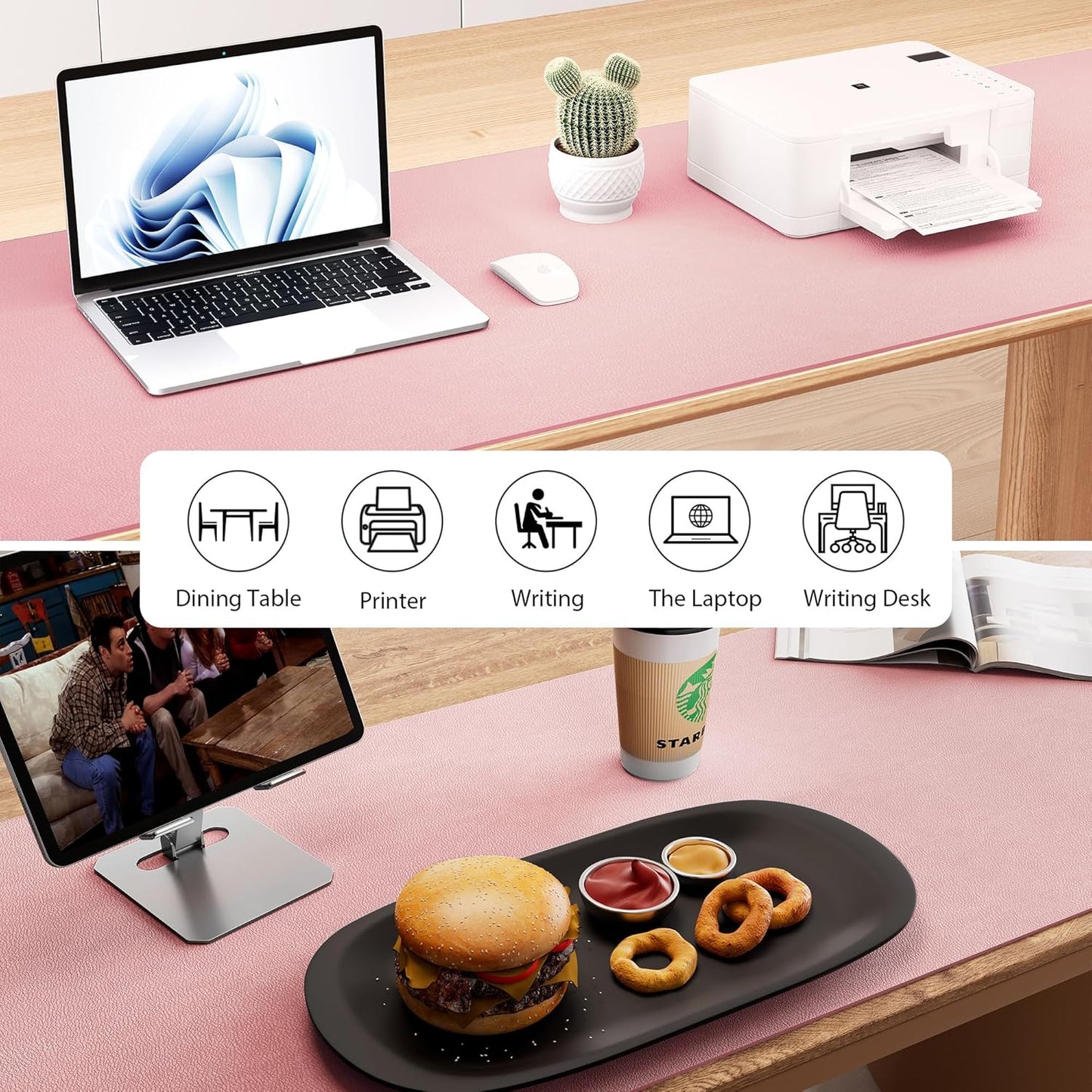 Aothia Leather Desk Pad Protector, Office Desk Mat, Large Mouse Pad, Laptop Desk Pad, Non-Slip PU Leather Desk Blotter, Waterproof Desk Writing Pad for Office and Home (Pink, 47" x 17")