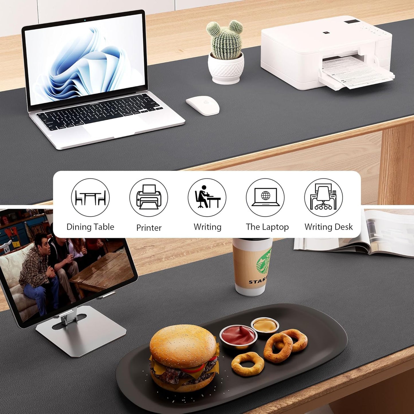 Aothia Leather Desk Pad Protector, Office Mat, Large Mouse Pad, Laptop Desk Pad, Non-Slip PU Leather Blotter, Waterproof Writing Pad for Office and Home (Gray, 47" x 17")