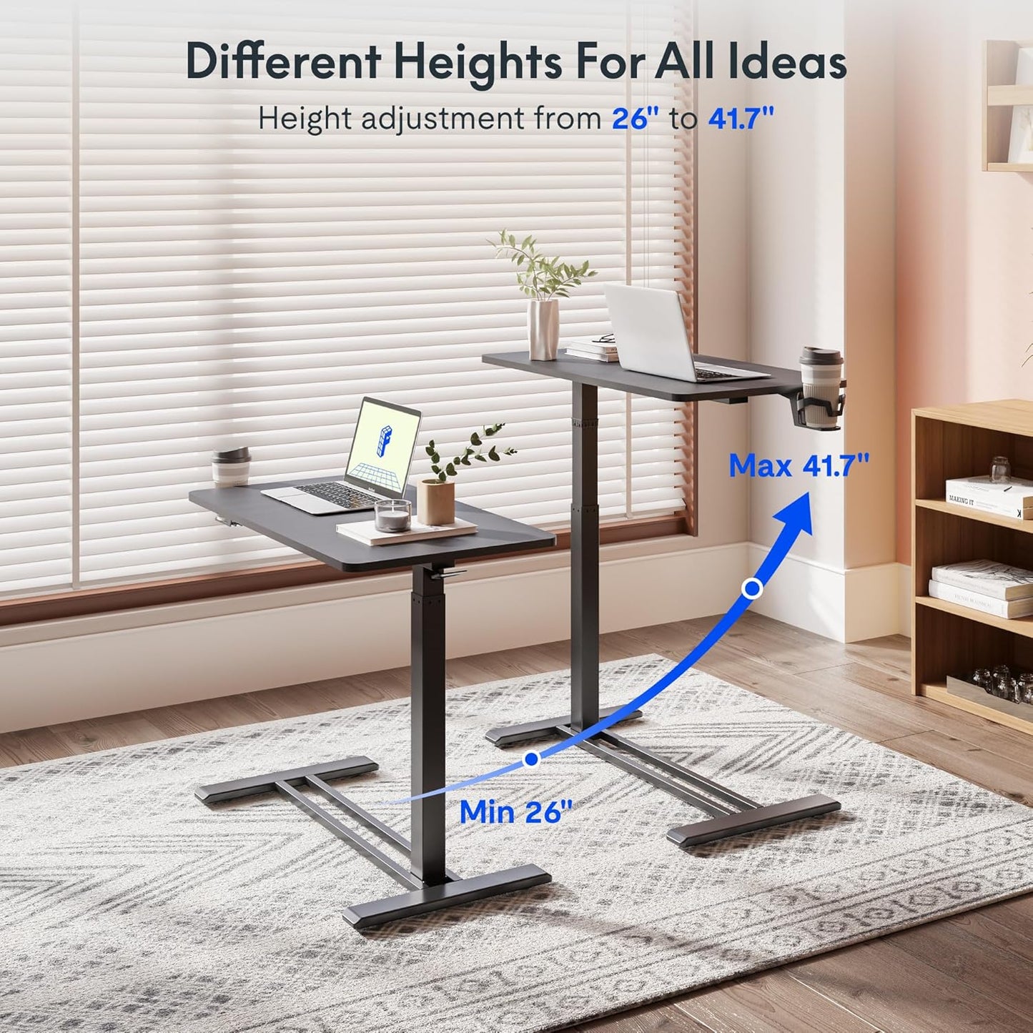 FLEXISPOT Adjustable C Table with Wheels, Mobile Snack Side End Table Sofa Couch Bedside Table Laptop Rolling Cart TV Tray Night Stand Small Space Side Table,(31.5" W x 17.7" D,Black)