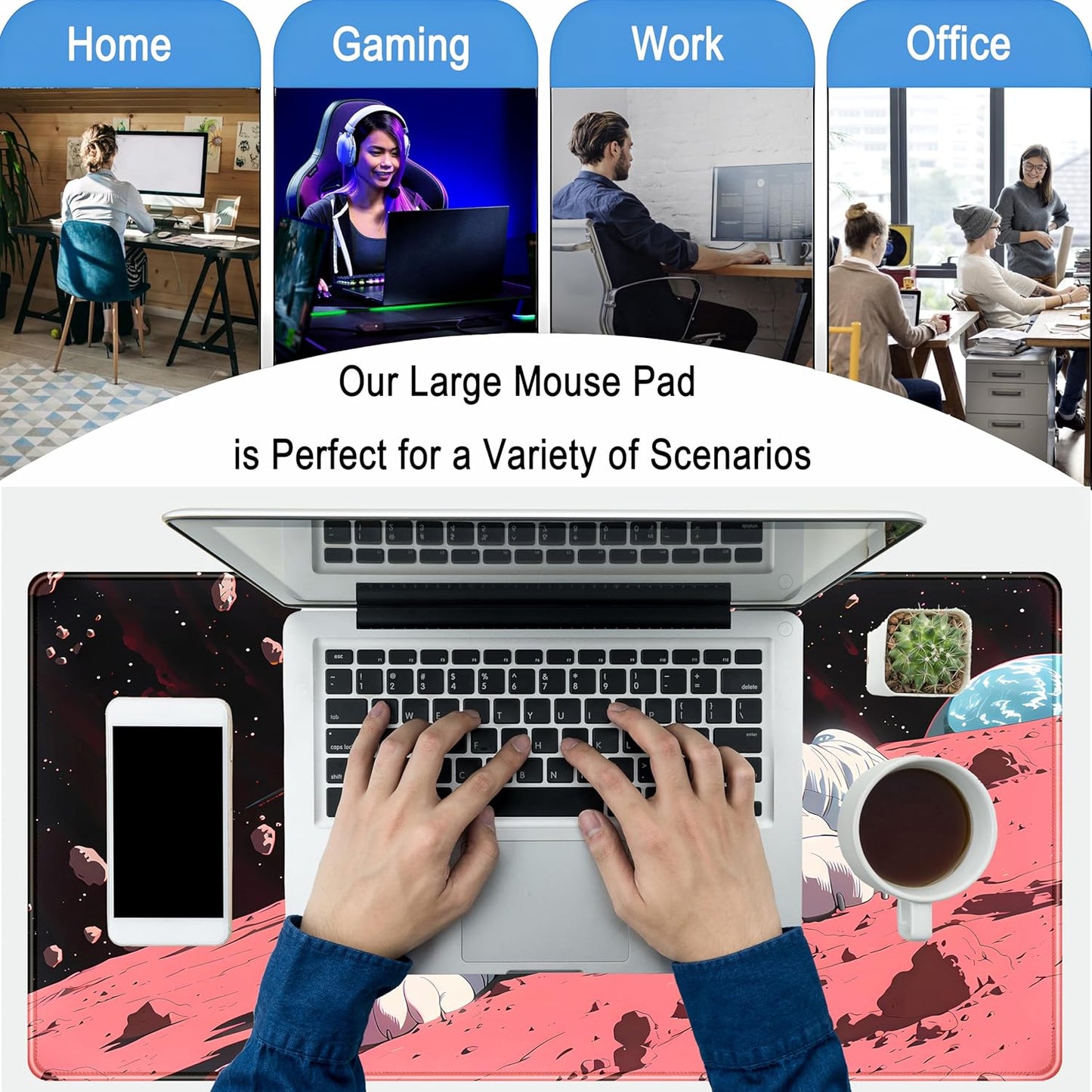 Cat Desk Mat Full Desk Mouse Pad Gaming Mat XXL, Fun Desktop Mats Computer Keyboard Pad Extra Large Mouse Mat, Laptop Mat with Stitched Edges, Office & Home Decor for Women 31.5" x 15.7"