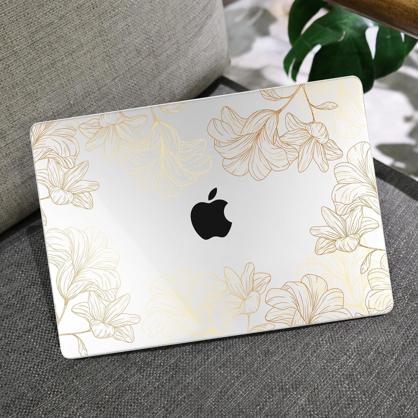 MEEgoodo for MacBook Air 13 inch Case 2021 2020 2019 2018 Released A2337 M1 A2179 A1932 with Touch ID, Plastic Hard Shell & Keyboard Cover Compatible with MacBook Air Case 13.3, Drawn Golden Floral