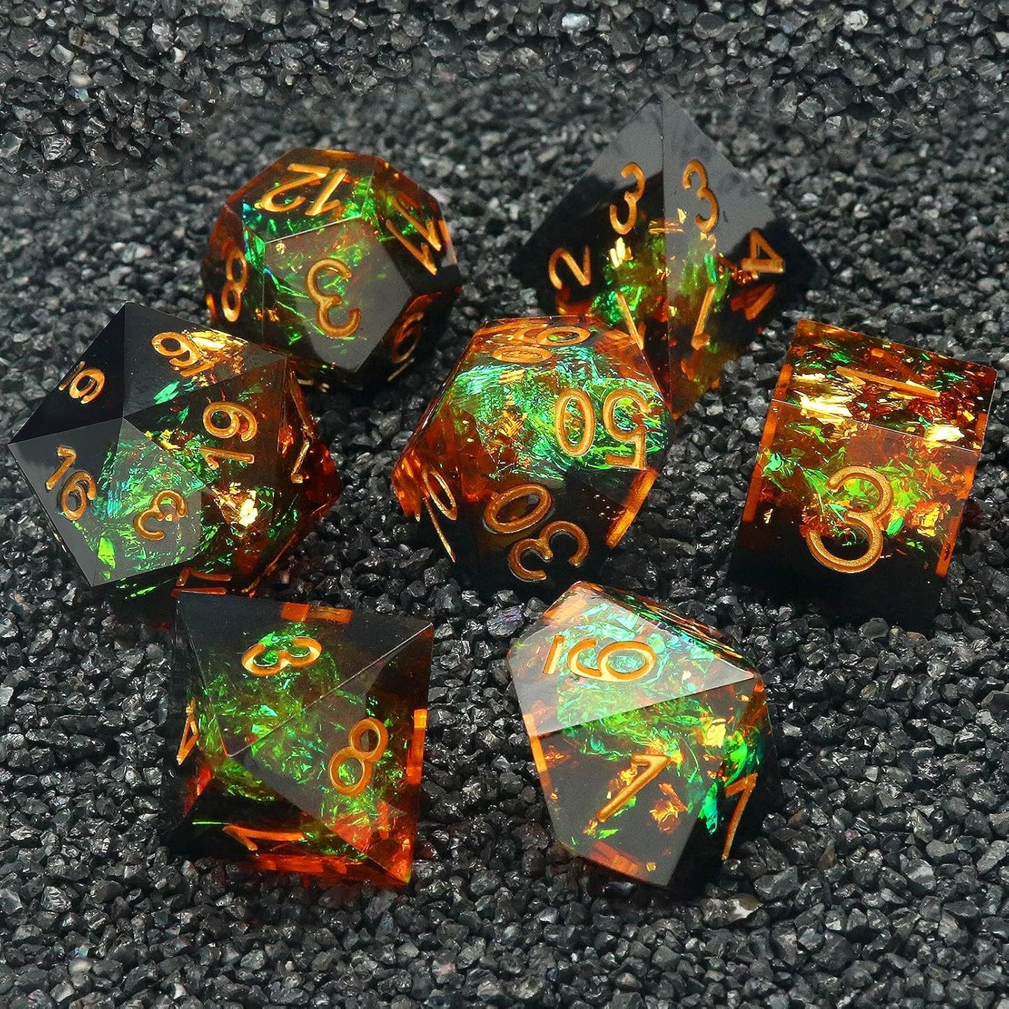 Haxtec Galaxy DND Dice Set Sharp Edge Dice with Dice Case Handmade Yellow Black Resin D&D Dice Set for TTRPGs Compatible with Dungeons and Dragons Gifts