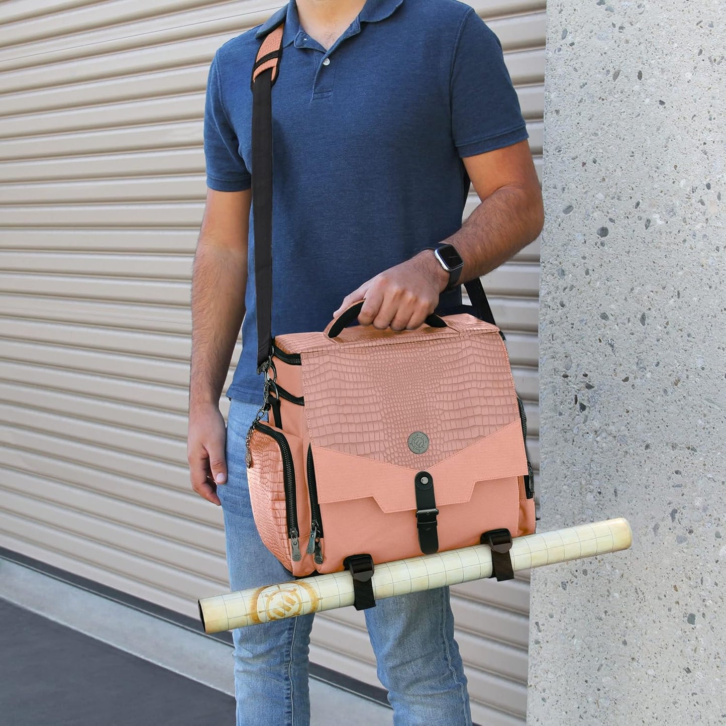 ENHANCE Collector's Edition RPG Adventurer's DnD Bag - Dragon Hide Exterior Travel RPG Bag with Tabletop Miniatures Storage Vault, Mat Holder, DnD Dice & Token Pockets, Fits 4-8 Books (Dragon Pink)