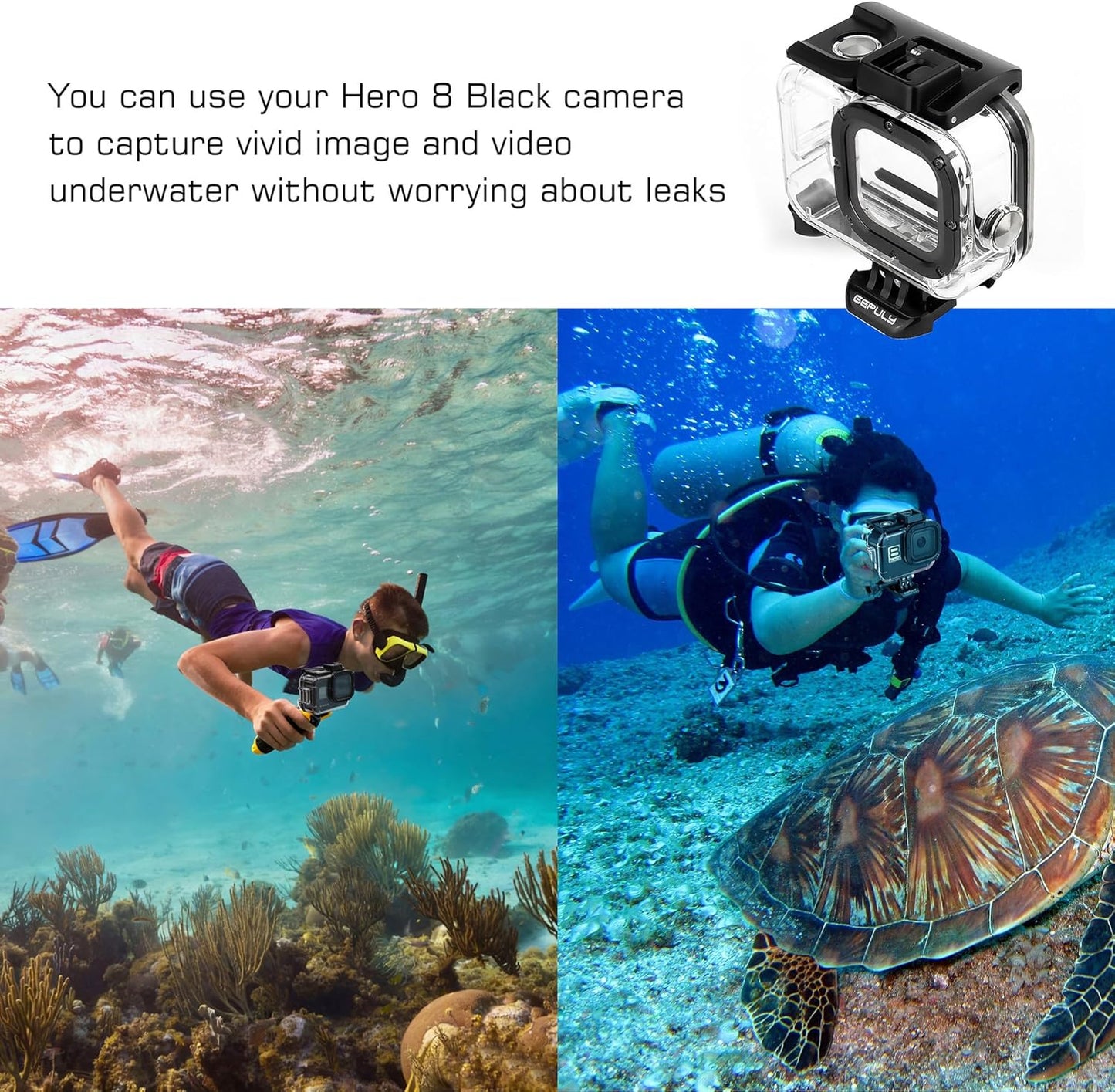 60M/196FT Waterproof Housing Case for GoPro Hero 8 Black, Dual Cold Shoe Slots Protective Underwater Diving Housing Shell for GoPro Hero 8 Black Action Camera