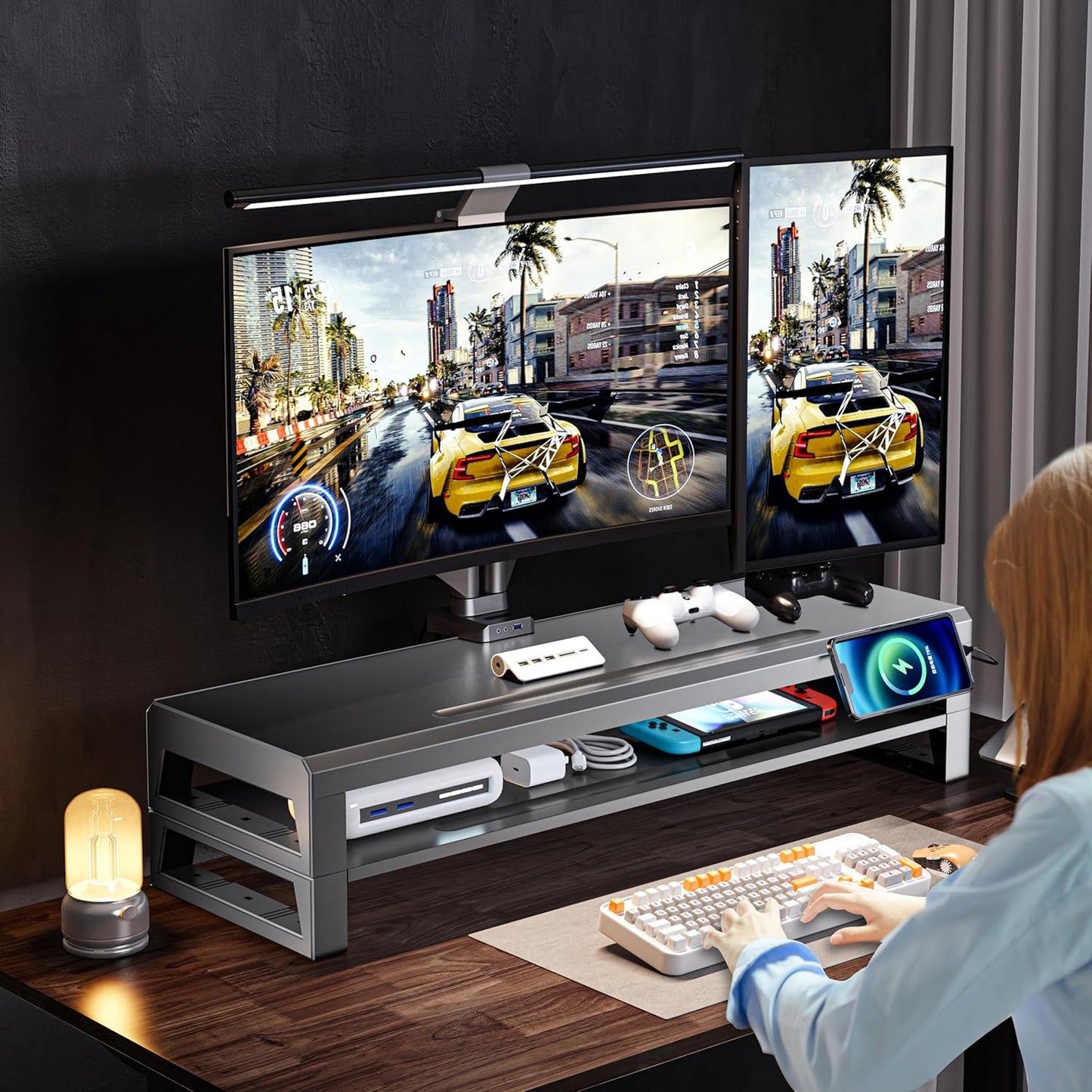 2-Tier Metal Computer monitor stand Laptop Desk Shelf & Monitor Riser ,27.55 inches long desk riser Monitors/PC/Laptop/Computer Space Saver Organizer (Basic Version, Two-layer 700mm)