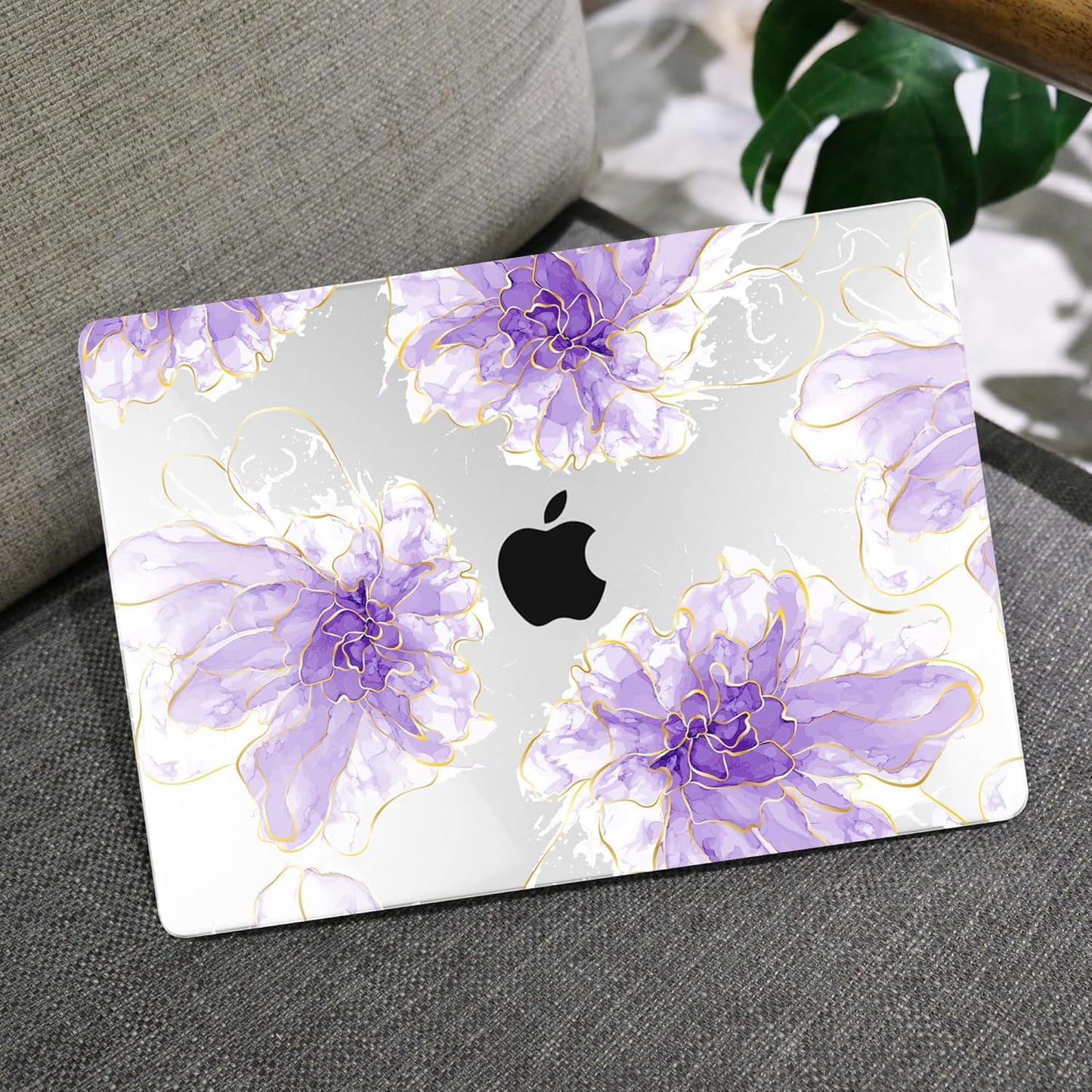 MEEgoodo Case for MacBook Air M4/M3/M2 13.6 inch 2025 2024 2022, Fit Model A3240 A3113 A2681, Compatible with MacBook Air 13 inch, Laptop Hard Shell Case with Keyboard Cover, Purple Ink Flower