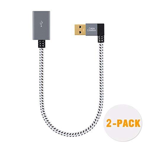 CableCreation USB 3.0 Extension Cable 1FT, [2-Pack] Left Angle USB 3.0 Male to Female Extender Cord, 90 Degree USB 3.0 for VR, PlayStation, Xbox, Keyboard, Space Gray, 0.3M