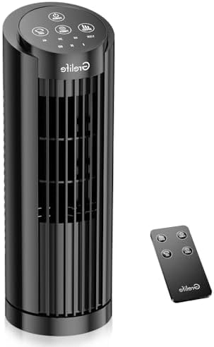 Grelife Tower Fan with Remote Control, Fast Cooling Desktop Fan, 90° Oscillation, 3 Speeds, 3 Wind Modes, Touch Screen, Auto Timer, Ideal for Home, Office Bedroom
