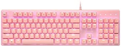 i-rocks K75M Mechanical Keyboard - 104 Keys - with Cherry MX Brown Switches, PBT Keycaps, Backlit LED Light and Shortcut Keys - Programmable Light & Macro Recorder (Pink)