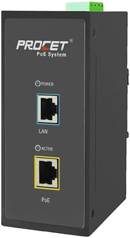 PROCET 10 Gbps Gigabit PoE+ Injector Din Rail, 30W Industrial PoE Adapter with Wide Temp -40°F to 149°F, 6KV Surge Protection, AC/DC Input, IEEE802.3af/802.3at, PT-PSE105G-AC-10