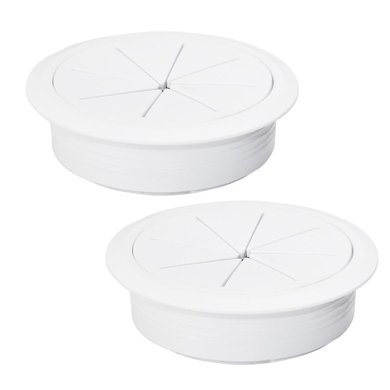 2 Pcs Desk Grommet 2-3/8" / 60 mm, Desk Hole Cover for Cables White, Cable Grommet ABS Plastic, Desk Hole Grommet for Home & Office Pc, Detachable Cable Cord Organizer