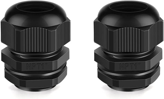 Cable Gland 2 Pack 1" NPT Waterproof Adjustable Connector Strain Relief Cord Connectors Joints Nylon with Gaskets…