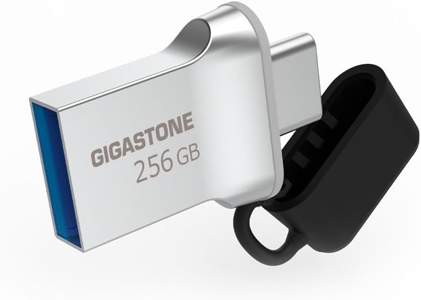 GIGASTONE 256GB Nano Luxus Dual Drive, Z50 USB 3.2 Gen 1, 2-in-1 USB-A & Type-C, 100MB/s Ultra Fast, Cap Design, Metal, Plug & Play for Smartphone/PC/Mac/TV/Car, 2.0/3.0/3.1 Compatible