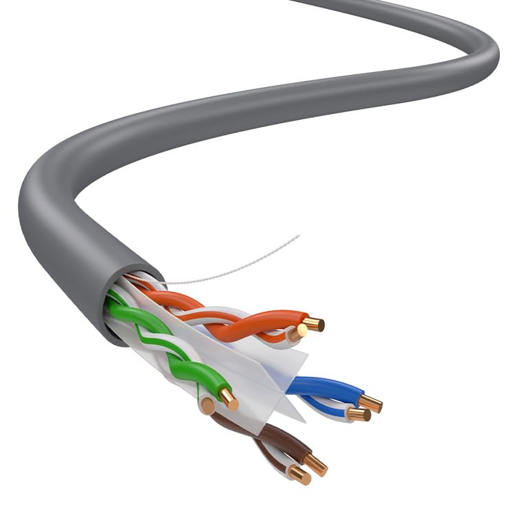 Dripstone CAT6 Ethernet Cable 1000ft Bulk Network LAN Wire 23AWG Solid UTP 550MHz High-Speed Internet Cable Gaming, Streaming, Office, Home Use, Pull Box, Cat6 Bulk, Stable Connectivity - Gray